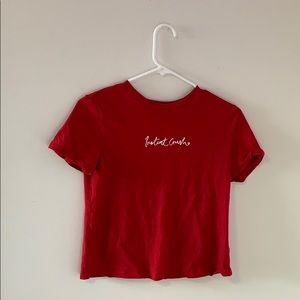 red cropped tee shirt